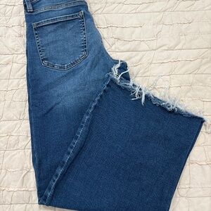 Medium wash wide leg crop jeans